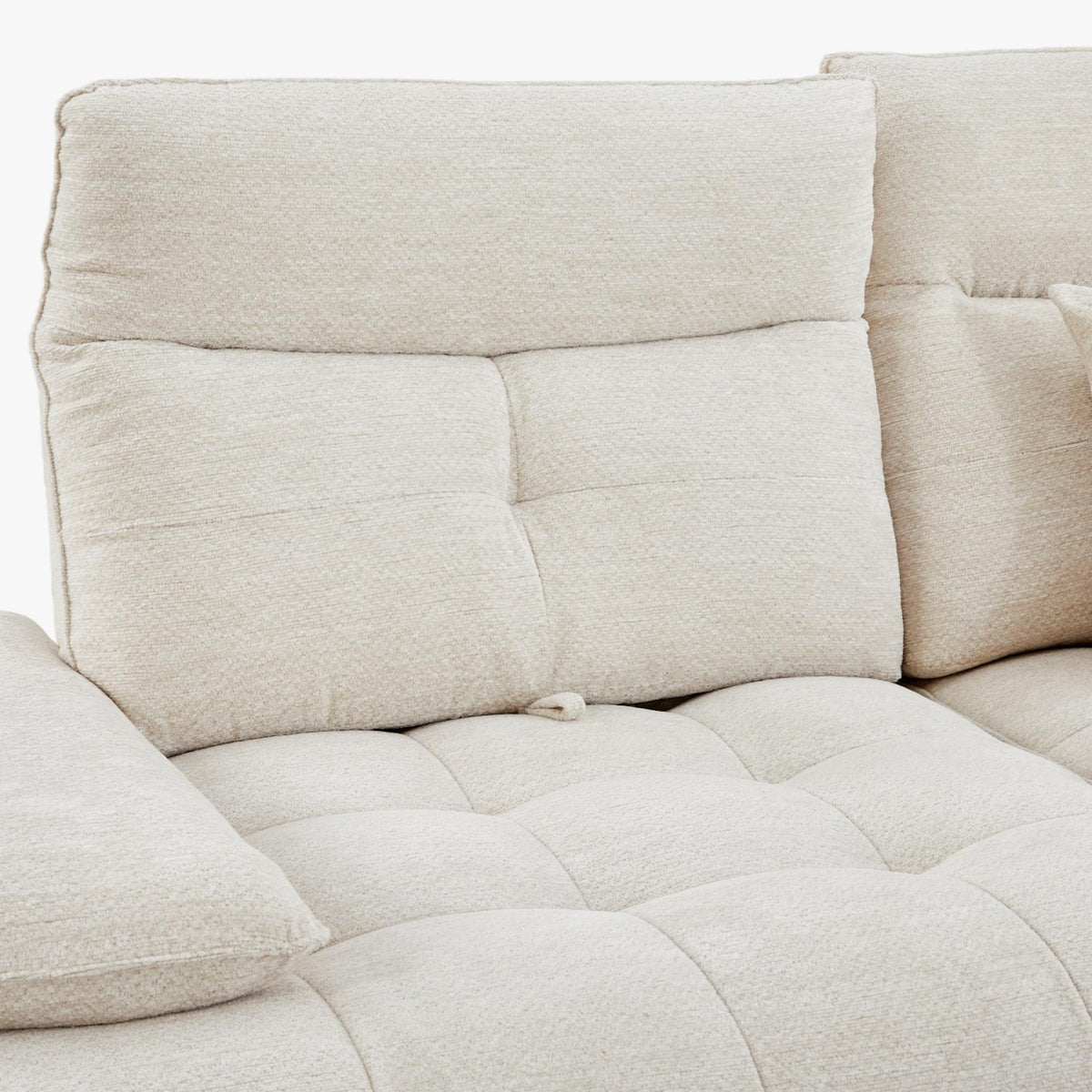 TIAM Canapé d'angle relax électrique en tissu matelassé beige - Angle droit - Canapé relax - Mobilier Deco