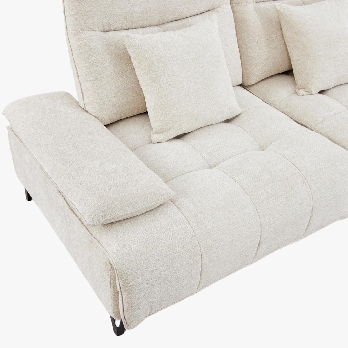 TIAM Canapé d'angle relax électrique en tissu matelassé beige - Angle droit - Canapé relax - Mobilier Deco