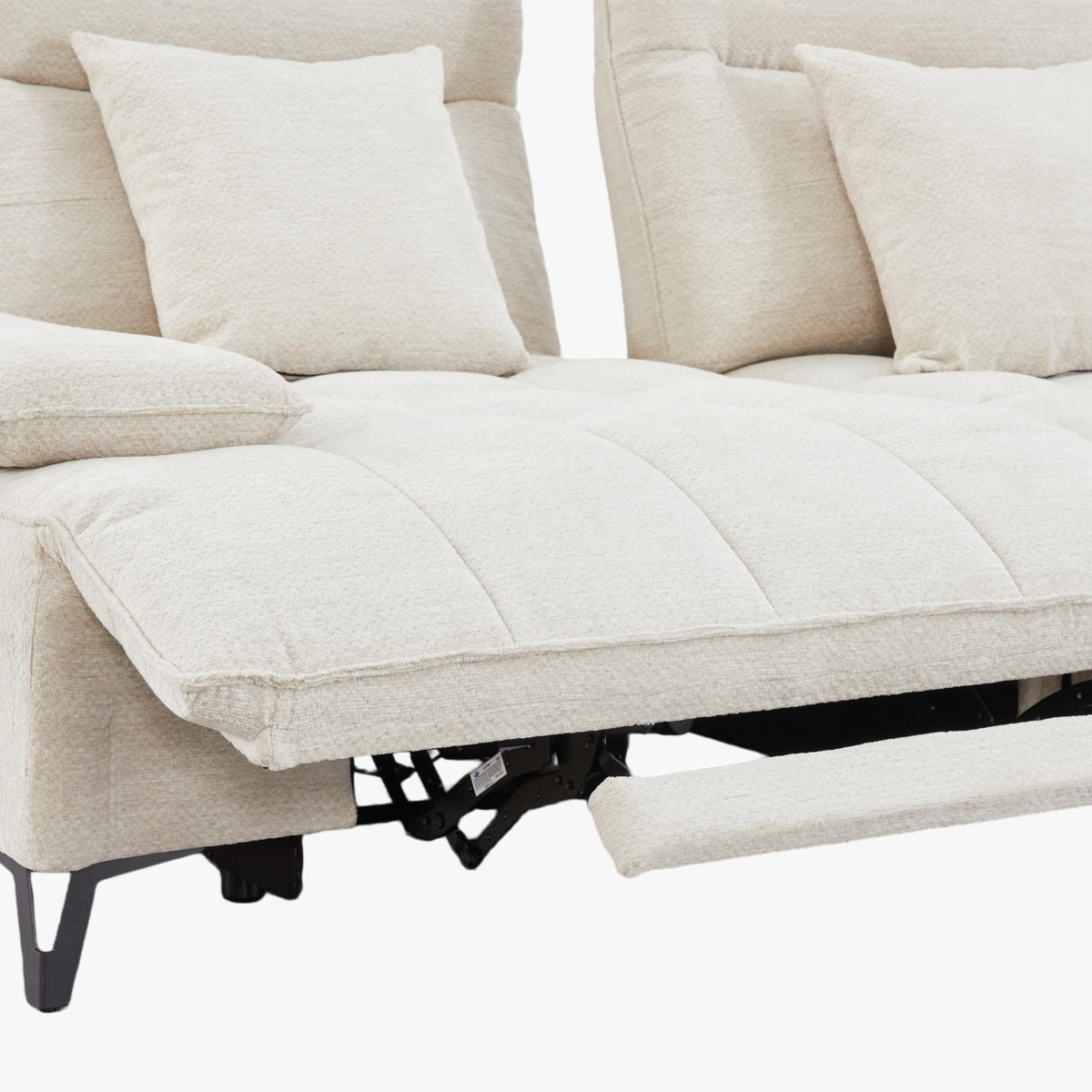 TIAM Canapé d'angle relax électrique en tissu matelassé beige - Angle droit - Canapé relax - Mobilier Deco