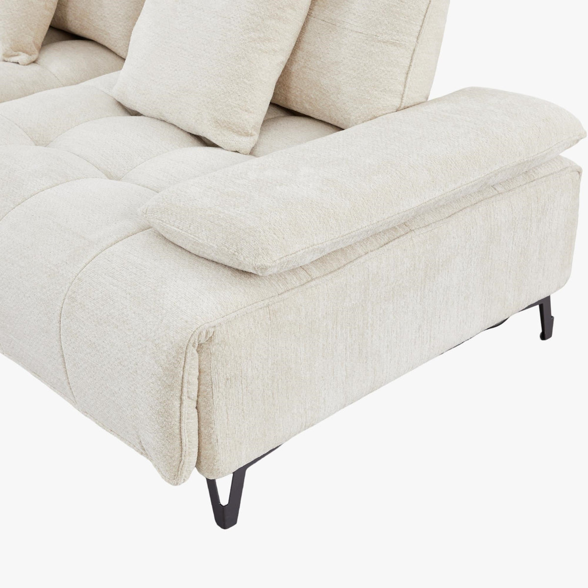 TIAM Canapé d'angle relax électrique en tissu matelassé beige - Angle gauche - Canapé relax - Mobilier Deco