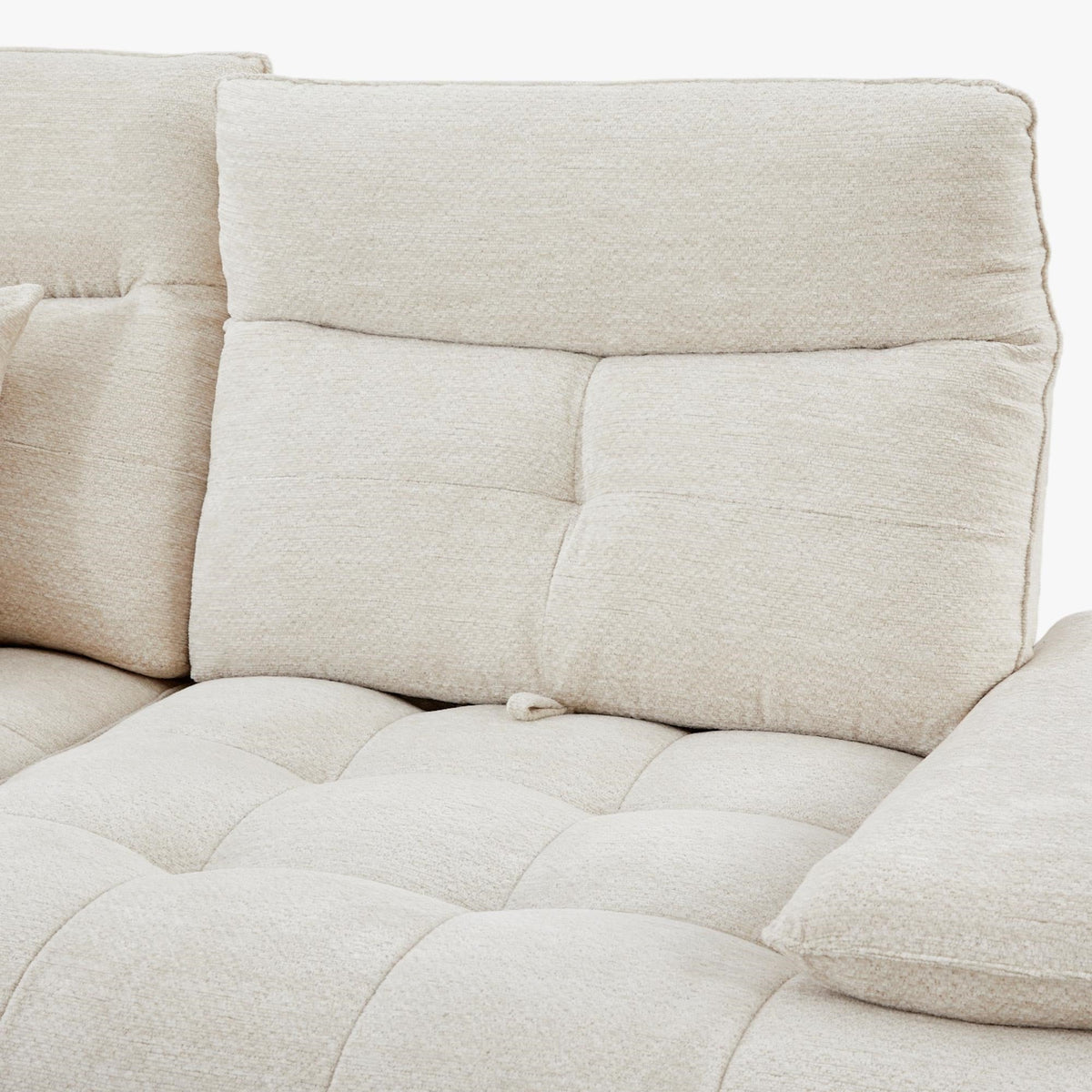 TIAM Canapé d'angle relax électrique en tissu matelassé beige - Angle gauche - Canapé relax - Mobilier Deco