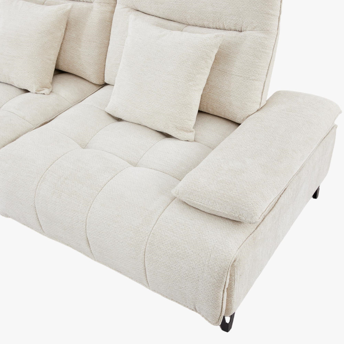 TIAM Canapé d'angle relax électrique en tissu matelassé beige - Angle gauche - Canapé relax - Mobilier Deco