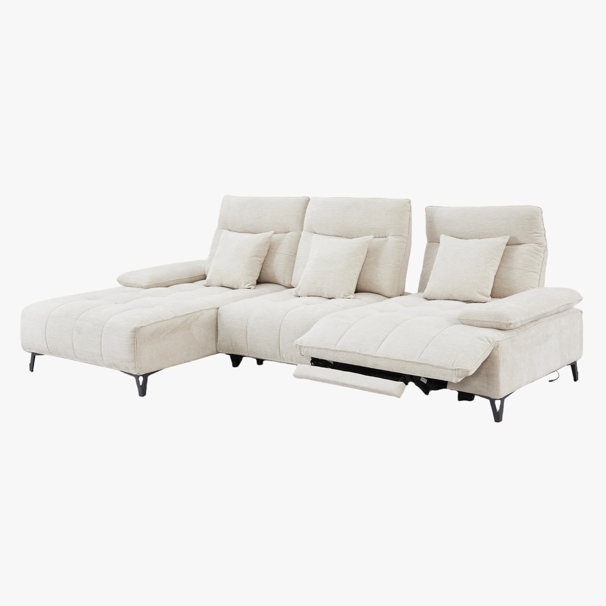 TIAM Canapé d'angle relax électrique en tissu matelassé beige - Angle gauche - Canapé relax - Mobilier Deco