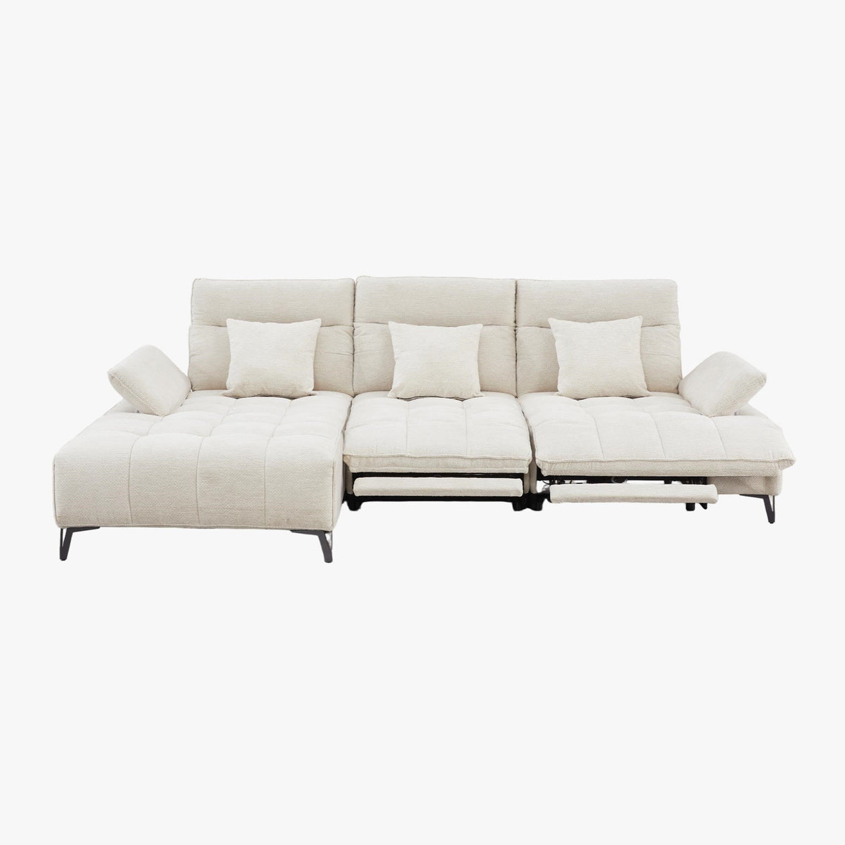 TIAM Canapé d'angle relax électrique en tissu matelassé beige - Angle gauche - Canapé relax - Mobilier Deco