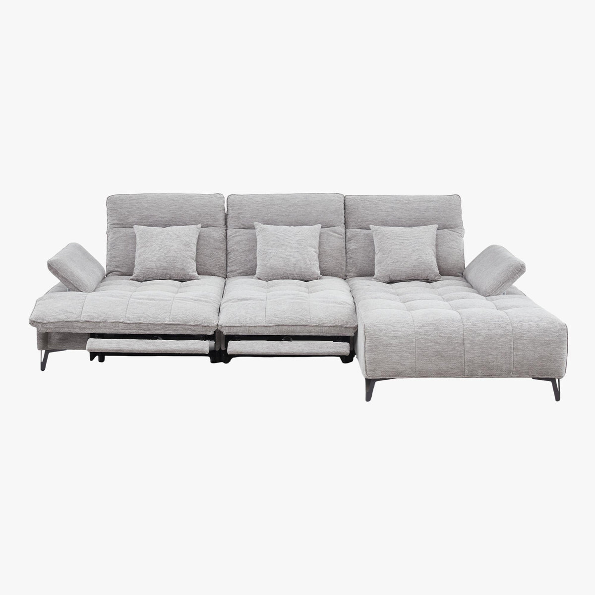 TIAM Canapé d'angle relax électrique en tissu matelassé gris - Angle droit - Canapé relax - Mobilier Deco