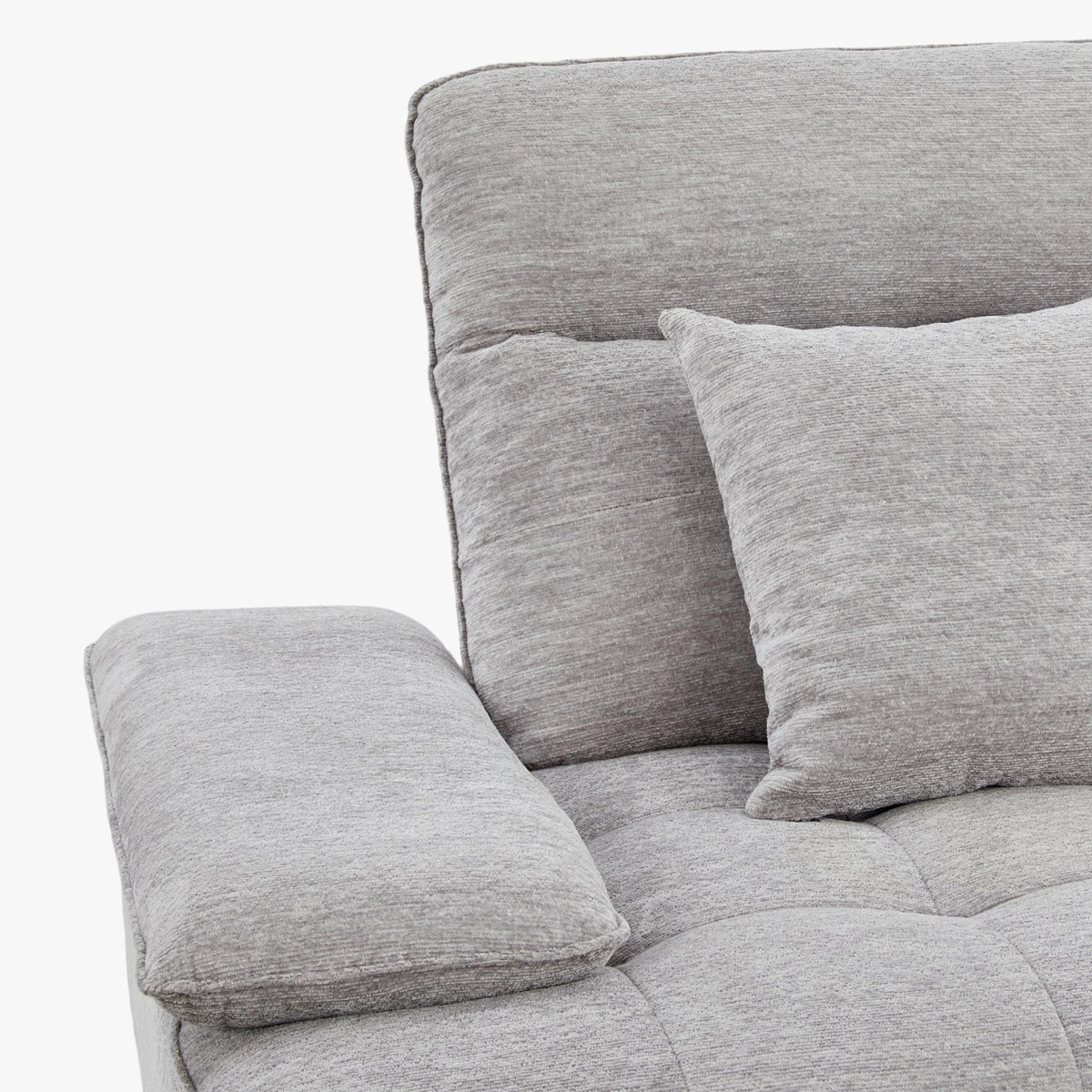 TIAM Canapé d'angle relax électrique en tissu matelassé gris - Angle droit - Canapé relax - Mobilier Deco