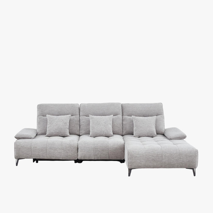 TIAM Canapé d'angle relax électrique en tissu matelassé gris - Angle droit
