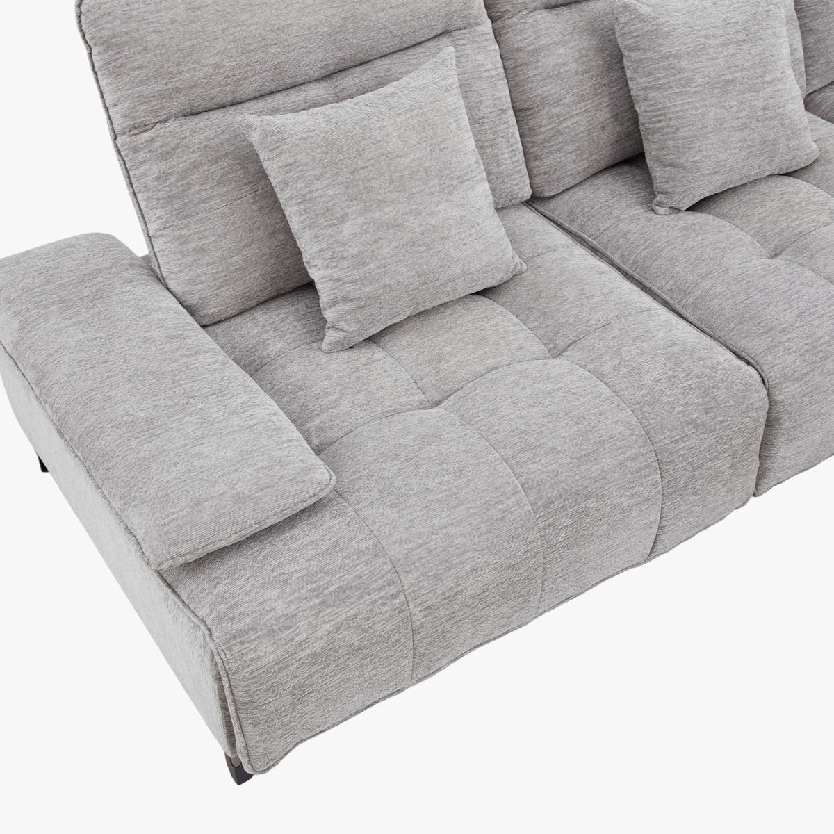 TIAM Canapé d'angle relax électrique en tissu matelassé gris - Angle droit - Canapé relax - Mobilier Deco