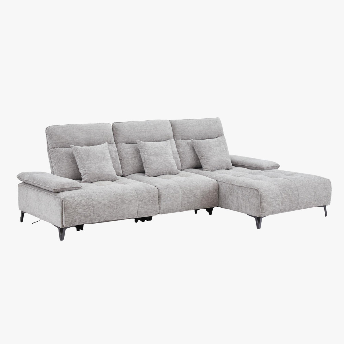 TIAM Canapé d'angle relax électrique en tissu matelassé gris - Angle droit - Canapé relax - Mobilier Deco