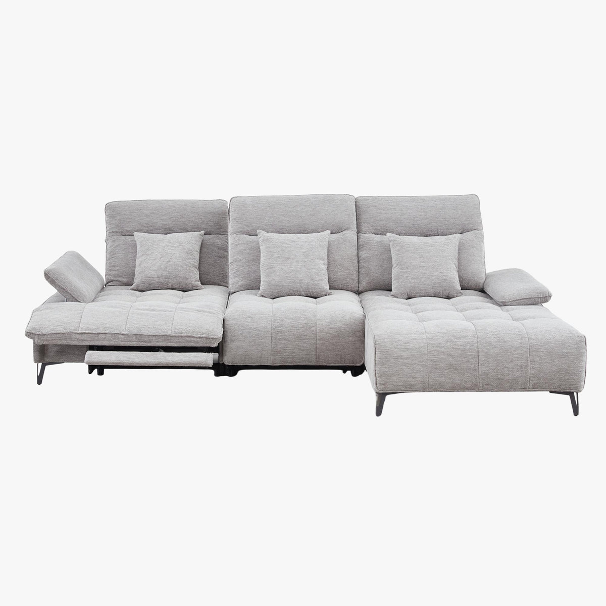 TIAM Canapé d'angle relax électrique en tissu matelassé gris - Angle droit - Canapé relax - Mobilier Deco