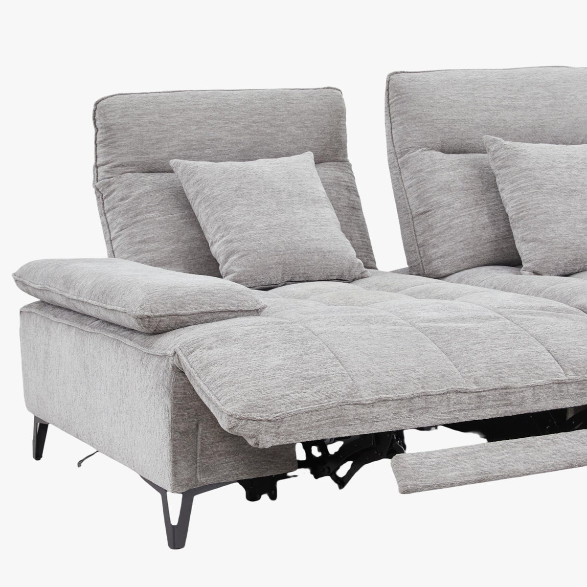 TIAM Canapé d'angle relax électrique en tissu matelassé gris - Angle droit - Canapé relax - Mobilier Deco
