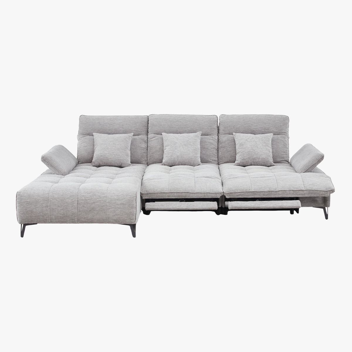 TIAM Canapé d'angle relax électrique en tissu matelassé gris - Angle gauche - Canapé relax - Mobilier Deco