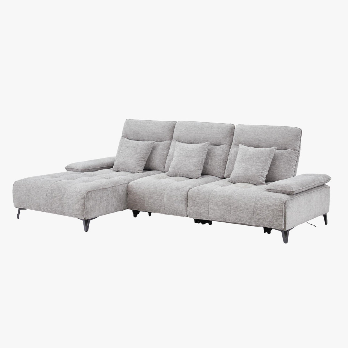 TIAM Canapé d'angle relax électrique en tissu matelassé gris - Angle gauche - Canapé relax - Mobilier Deco