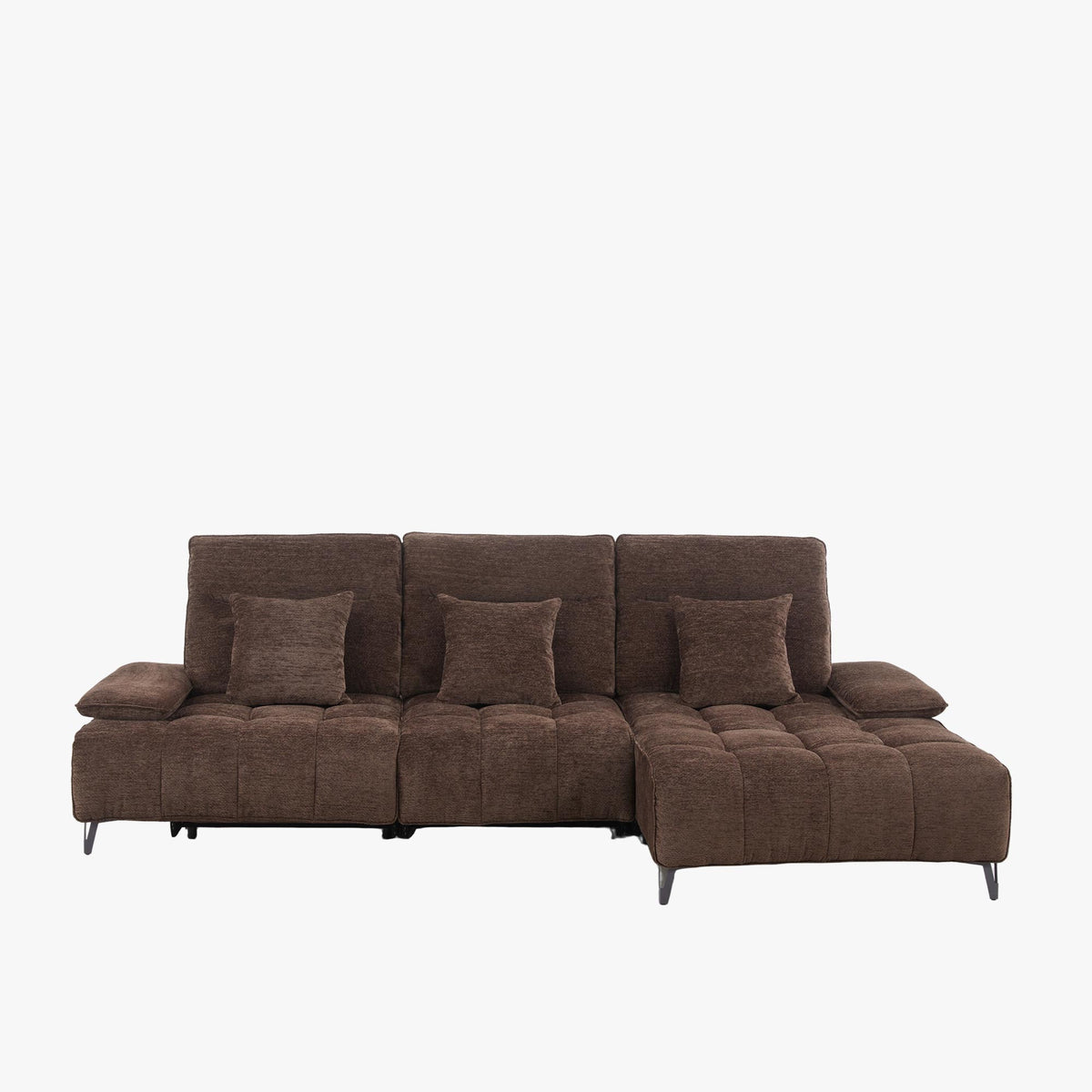 TIAM Canapé d'angle relax électrique en tissu matelassé marron - Angle droit - Canapé relax - Mobilier Deco