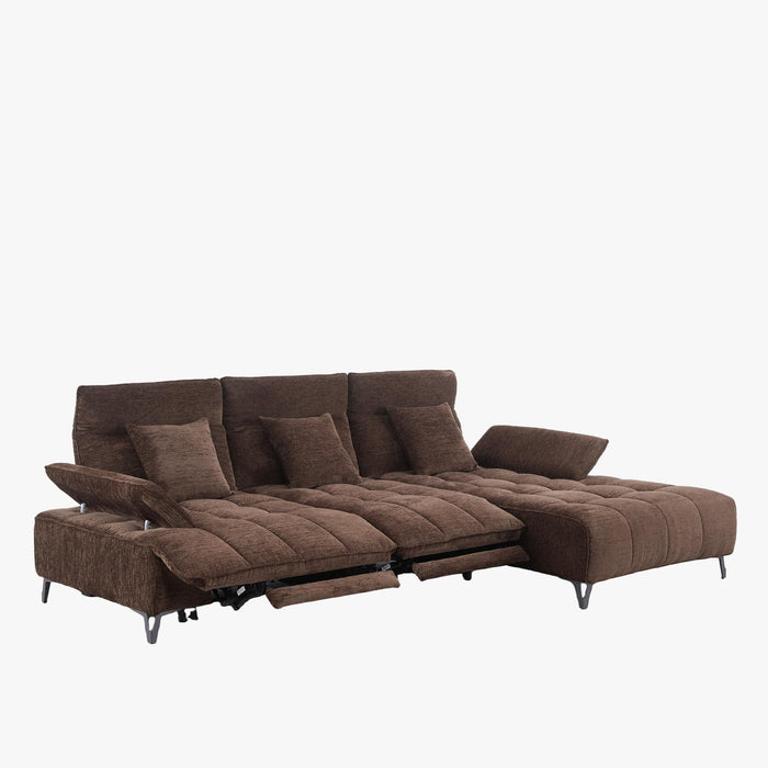 TIAM Canapé d'angle relax électrique en tissu matelassé marron - Angle droit