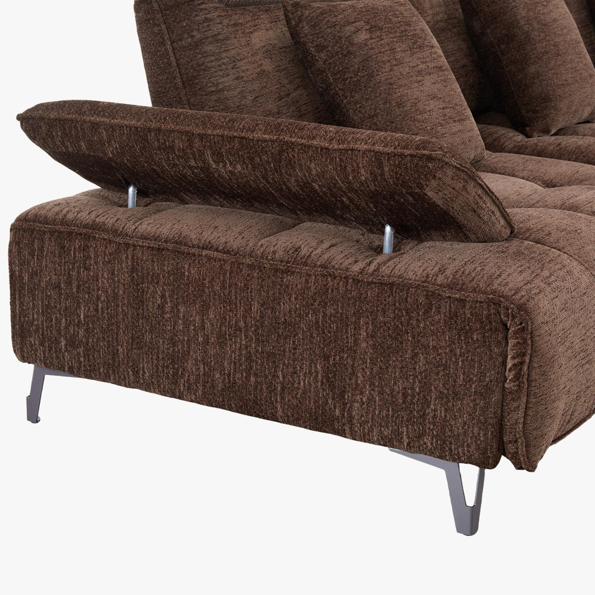 TIAM Canapé d'angle relax électrique en tissu matelassé marron - Angle droit - Canapé relax - Mobilier Deco