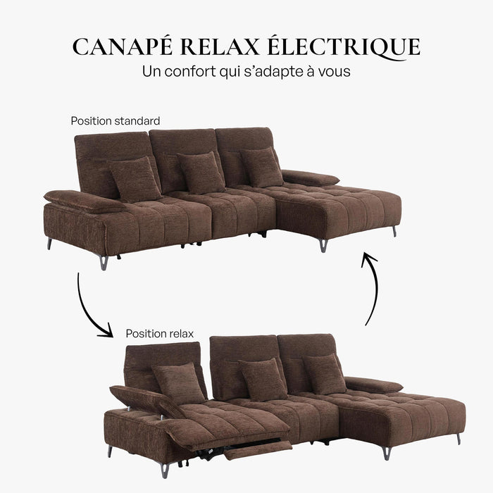 TIAM Canapé d'angle relax électrique en tissu matelassé marron - Angle droit