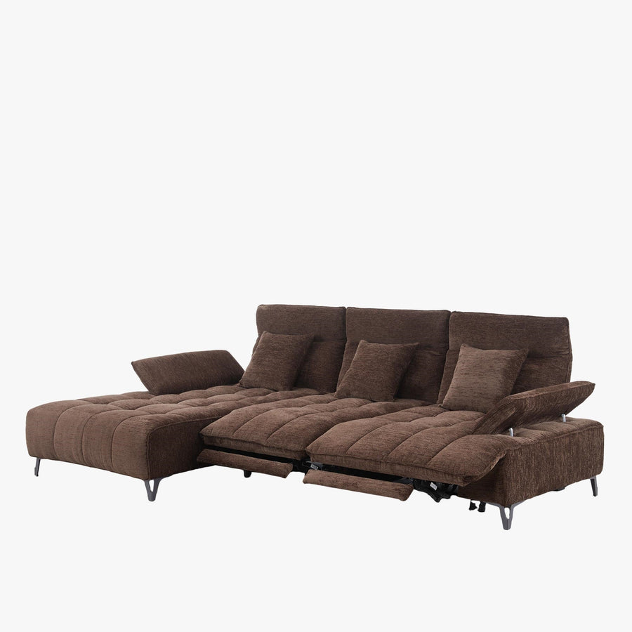 TIAM Canapé d'angle relax électrique en tissu matelassé marron - Angle gauche — aperçu vidéo