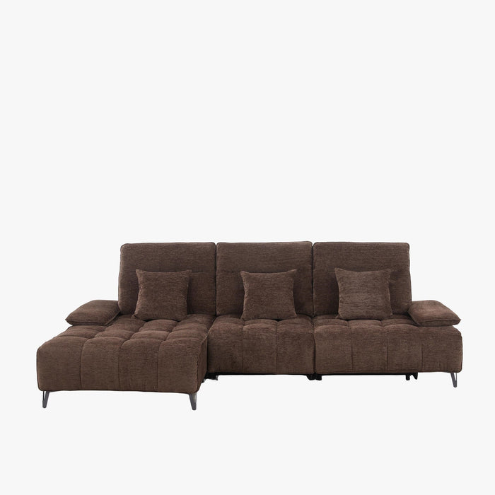 TIAM Canapé d'angle relax électrique en tissu matelassé marron - Angle gauche