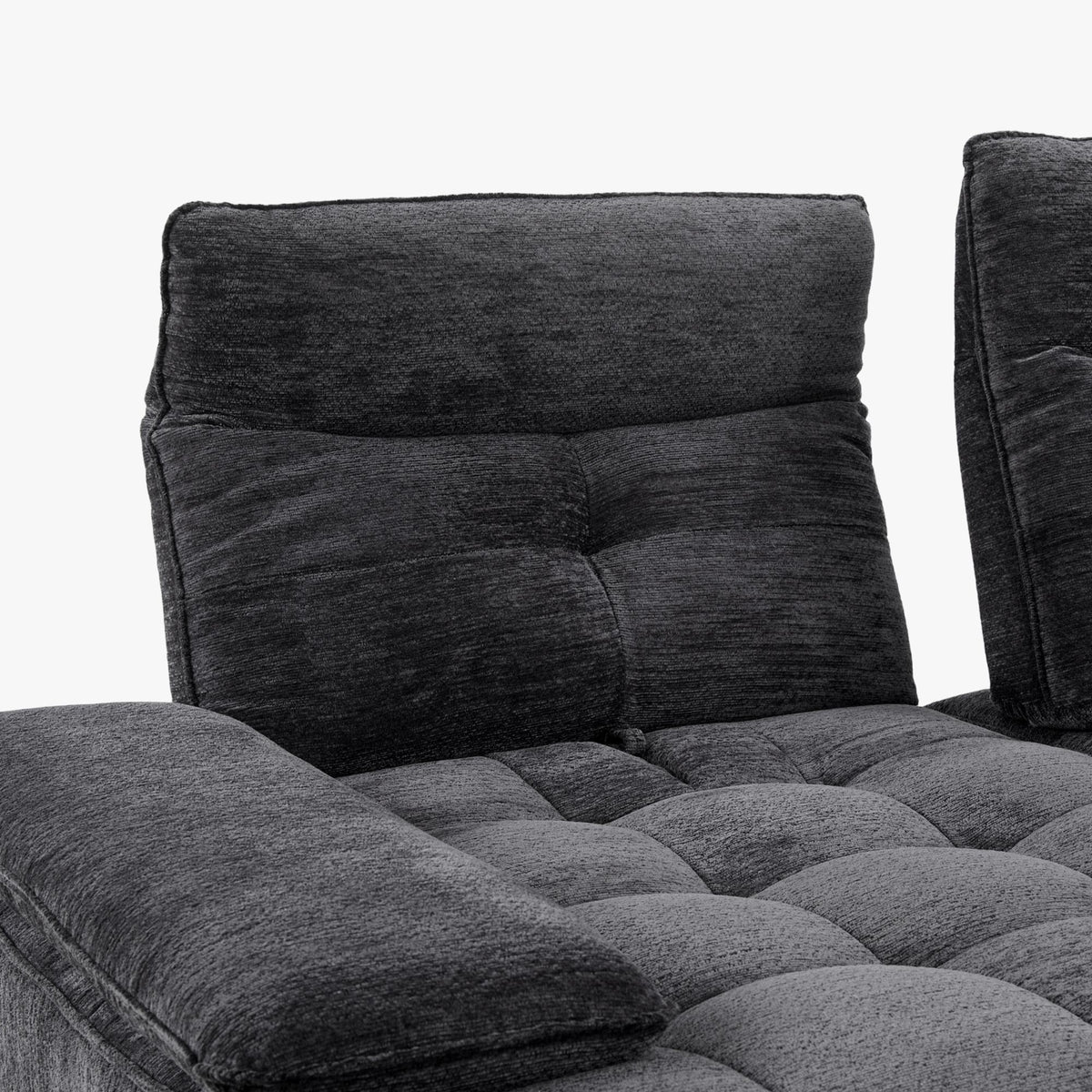 TIAM Canapé d'angle relax électrique en tissu matelassé noir - Angle droit - Canapé relax - Mobilier Deco