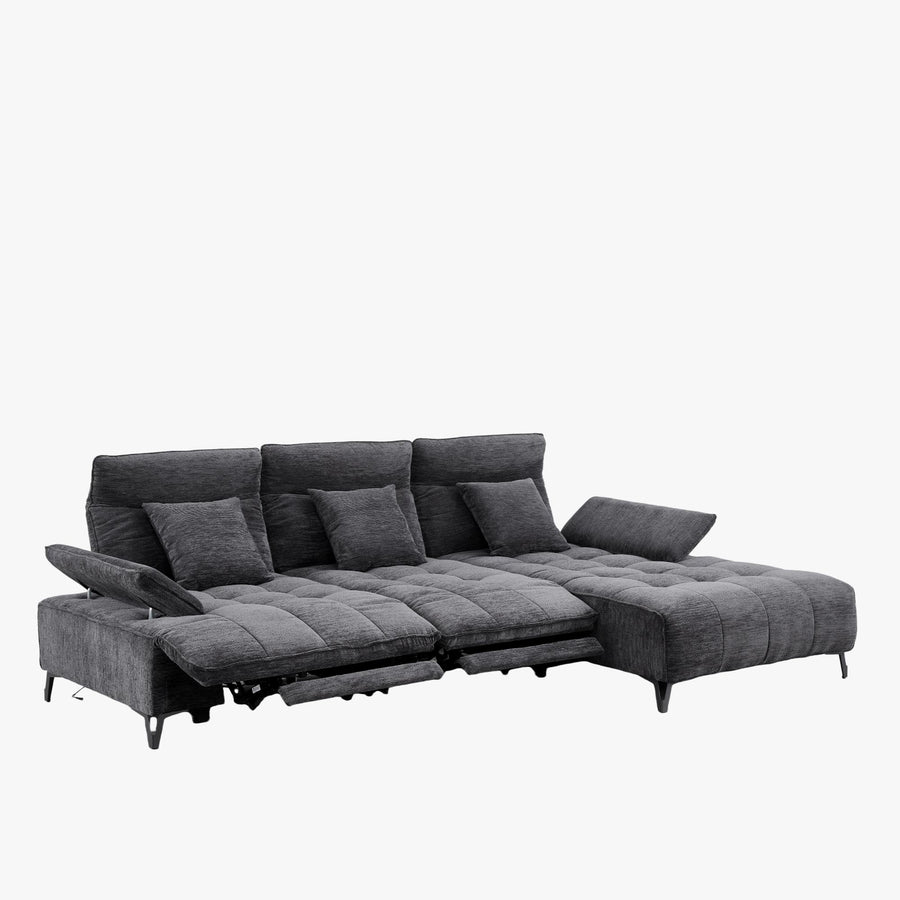 TIAM Canapé d'angle relax électrique en tissu matelassé noir - Angle droit — aperçu vidéo