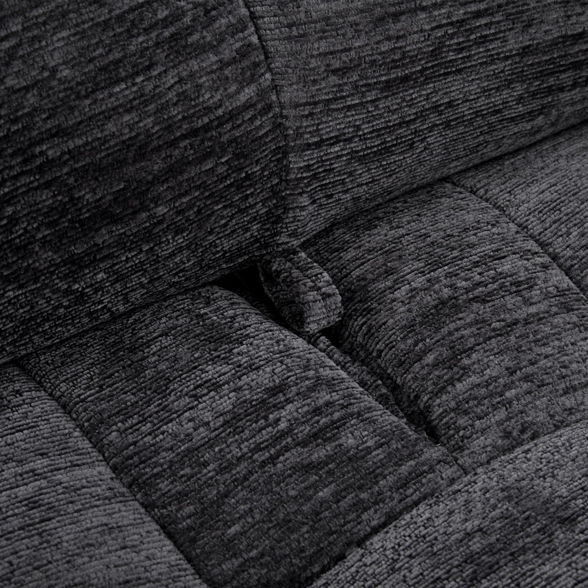 TIAM Canapé d'angle relax électrique en tissu matelassé noir - Angle droit - Canapé relax - Mobilier Deco