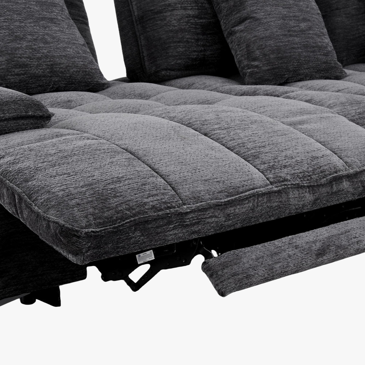 TIAM Canapé d'angle relax électrique en tissu matelassé noir - Angle droit - Canapé relax - Mobilier Deco