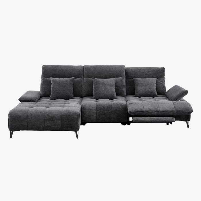 TIAM Canapé d'angle relax électrique en tissu matelassé noir - Angle gauche