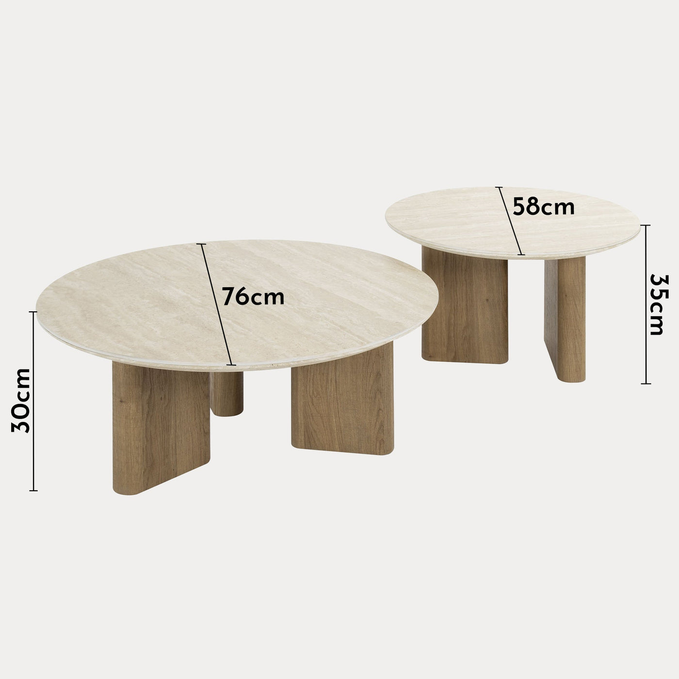 TIANA ROND Lot de 2 tables basses rondes en céramique beige pieds couleur chêne - Table basse - Mobilier Deco
