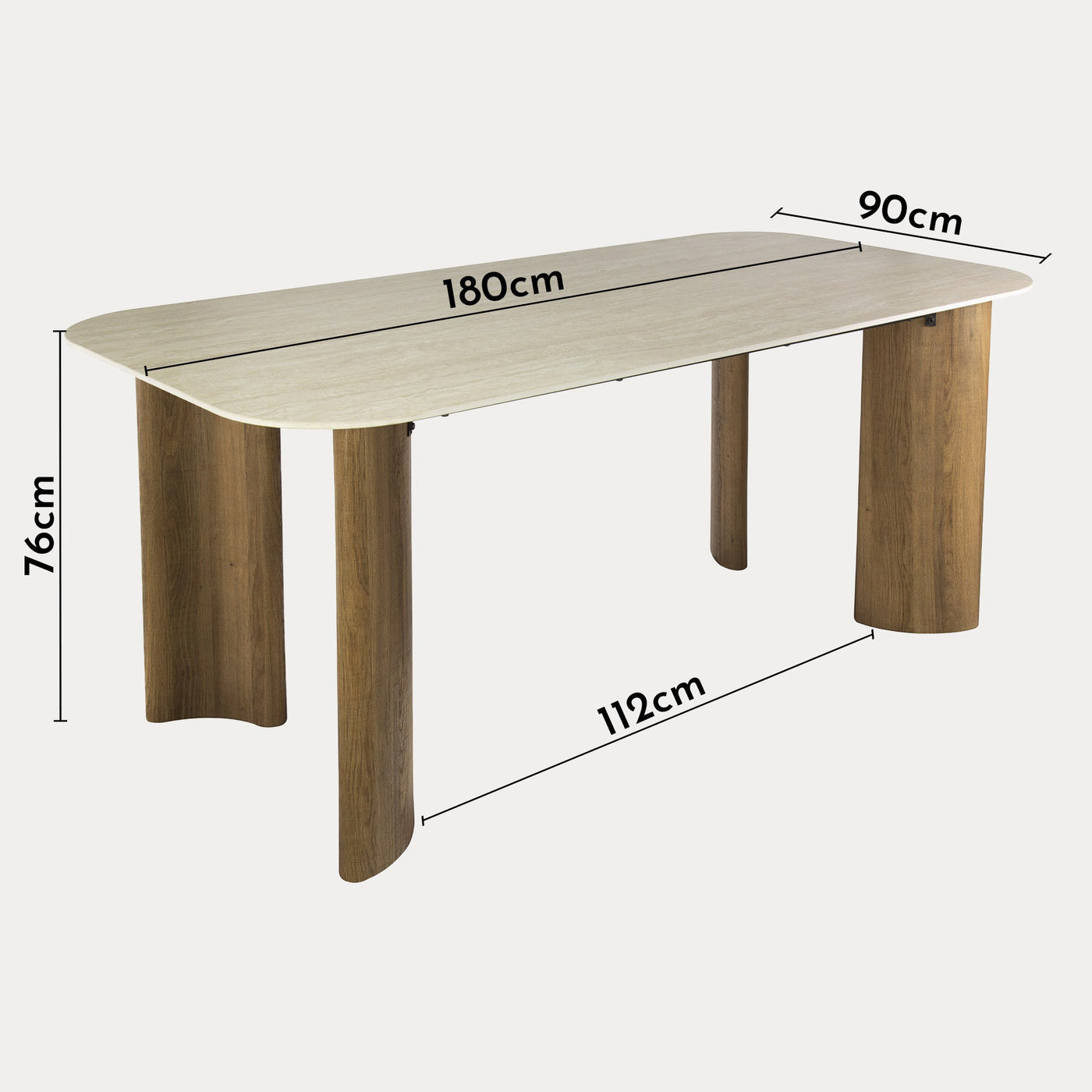 TIANA XL Table à manger rectangulaire en céramique beige pieds couleur chêne 180 cm - Table à manger - Mobilier Deco