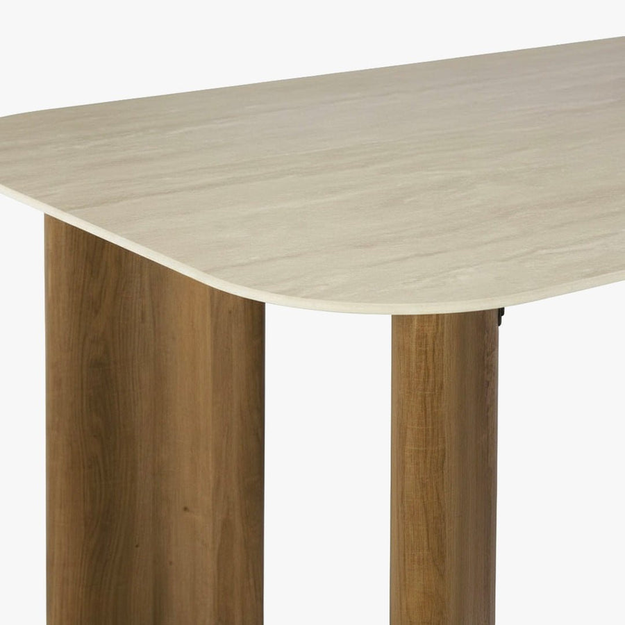 TIANA XL Table à manger rectangulaire en céramique beige pieds couleur chêne 180 cm — aperçu vidéo