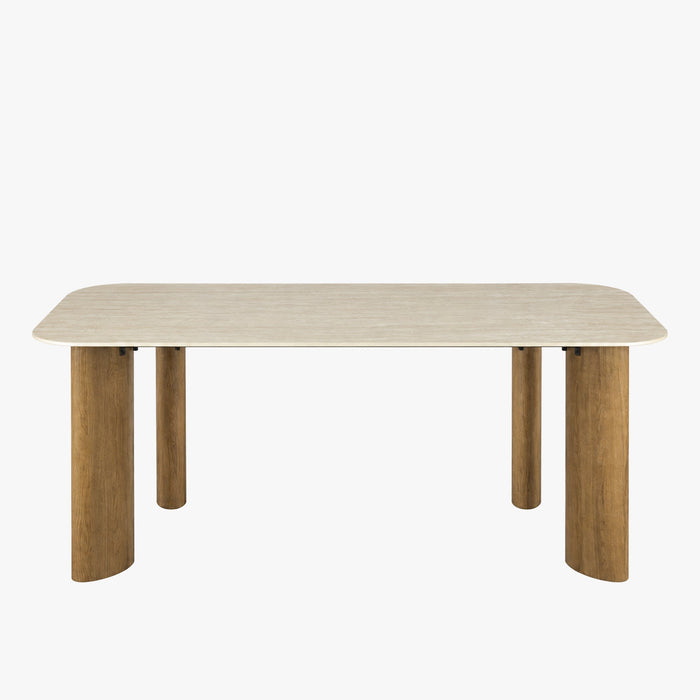 TIANA XL Table à manger rectangulaire en céramique beige pieds couleur chêne 180 cm – Table à manger – vue 2