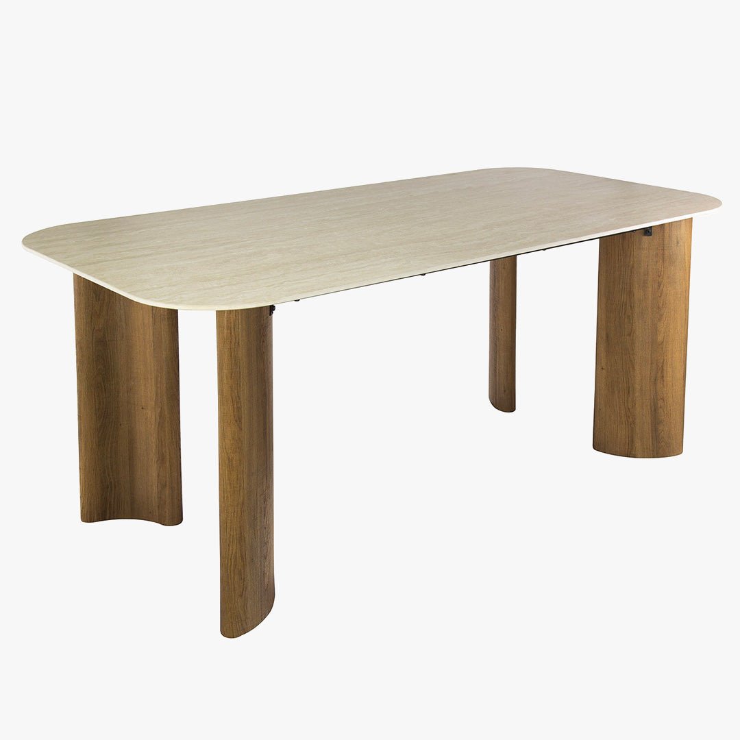 TIANA XL Table à manger rectangulaire en céramique beige pieds couleur chêne 180 cm - Table à manger - Mobilier Deco