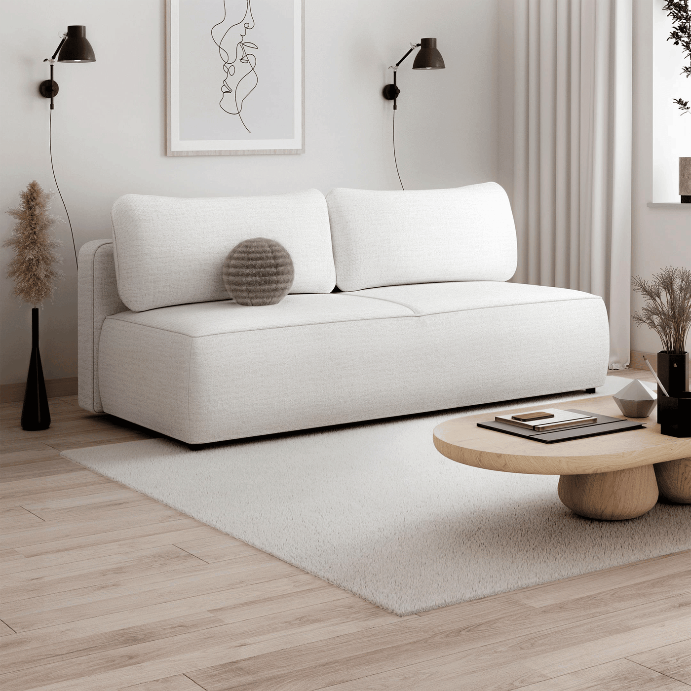 TILIA Canapé 3 places convertible avec coffre en tissu beige - Canapés convertibles - Mobilier Deco