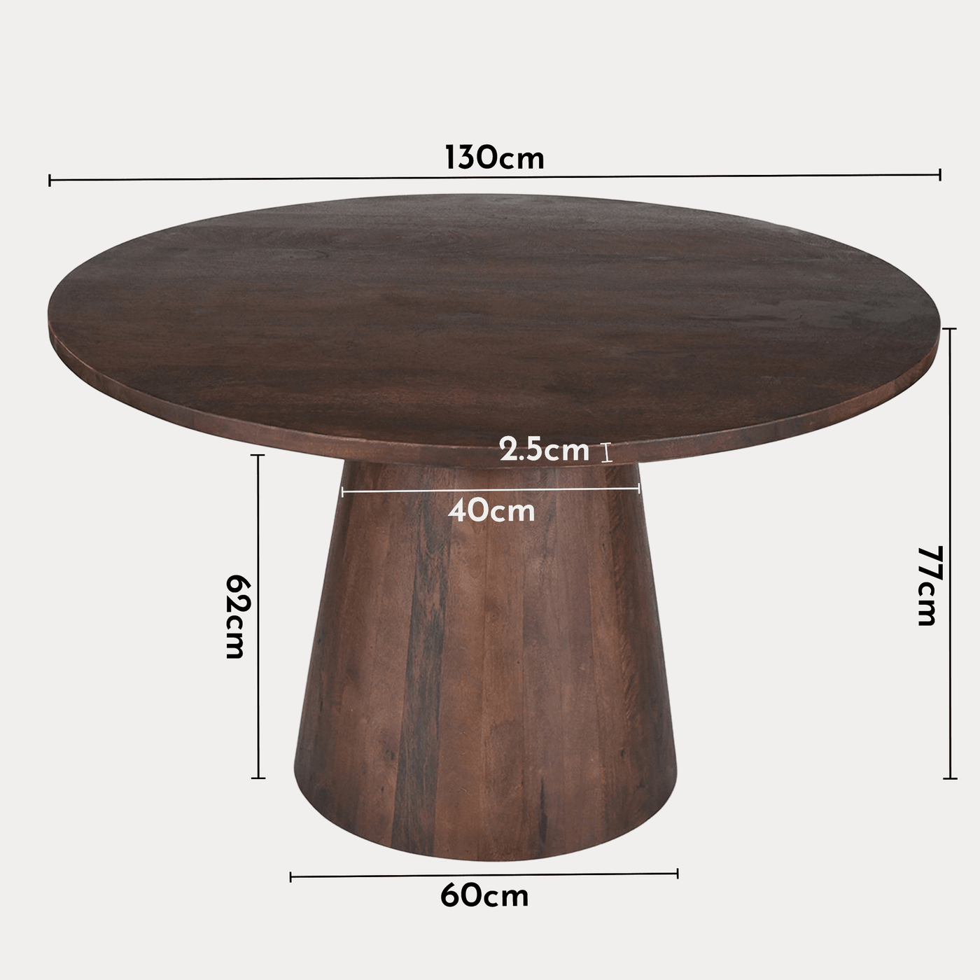 TOMMY - 130 Table à manger ronde en bois de manguier D130 cm - Table à manger - Mobilier Deco