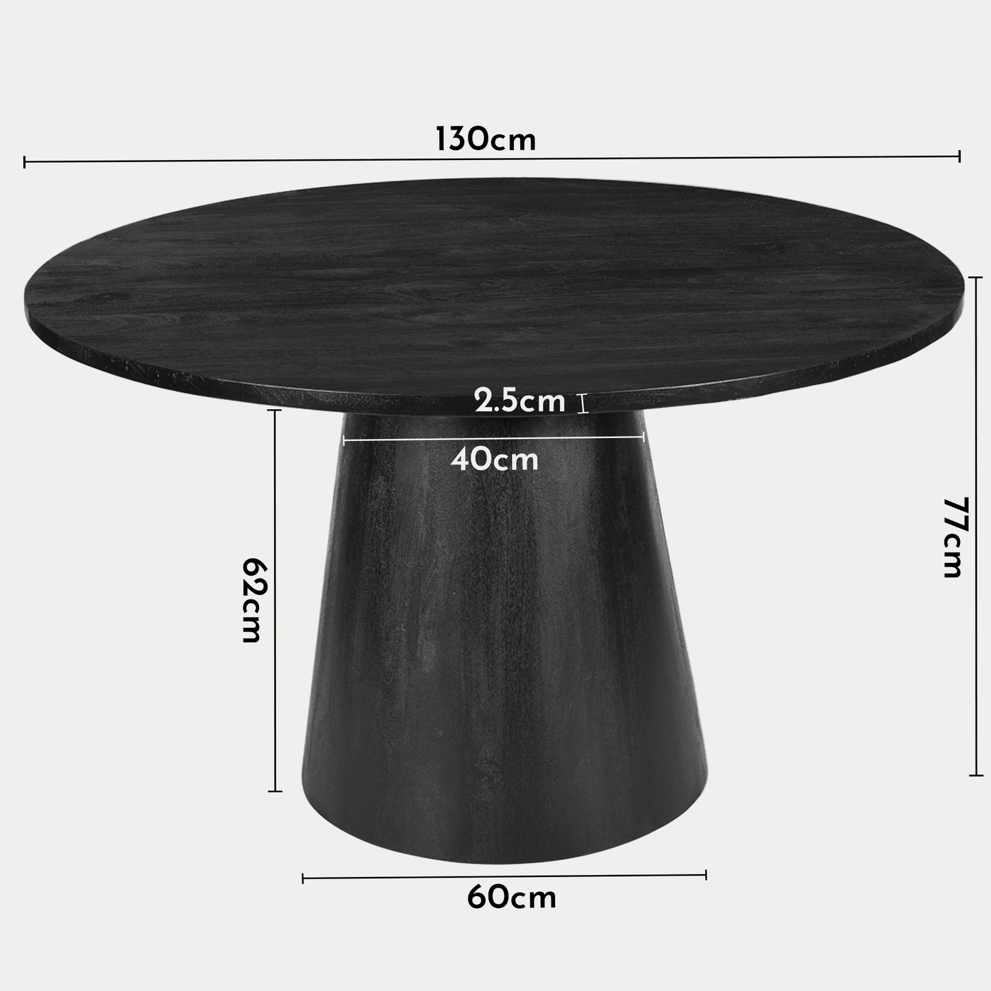 TOMMY - 130 Table à manger ronde en bois de manguier noir D130 cm - Table à manger - Mobilier Deco