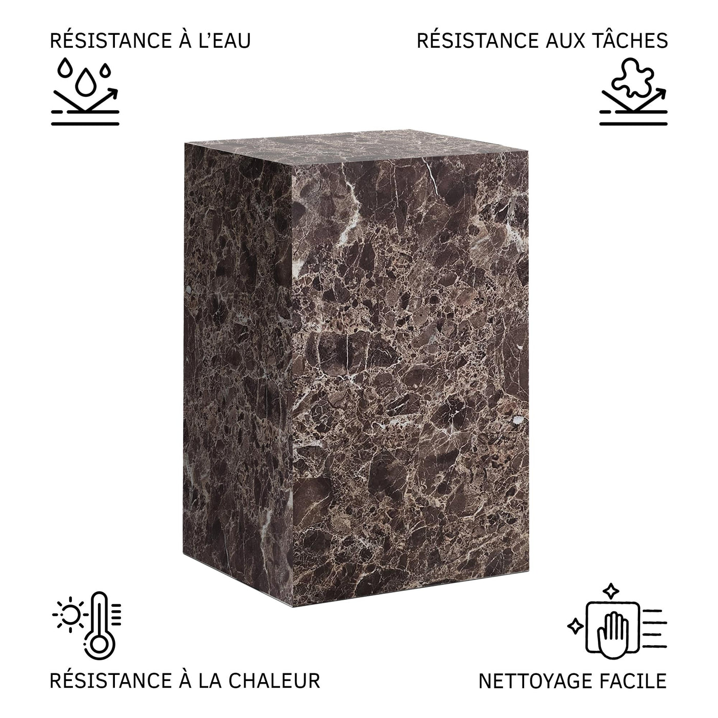 TRESA Table d'appoint en marbre d'ingénierie marron - Table basse - Mobilier Deco