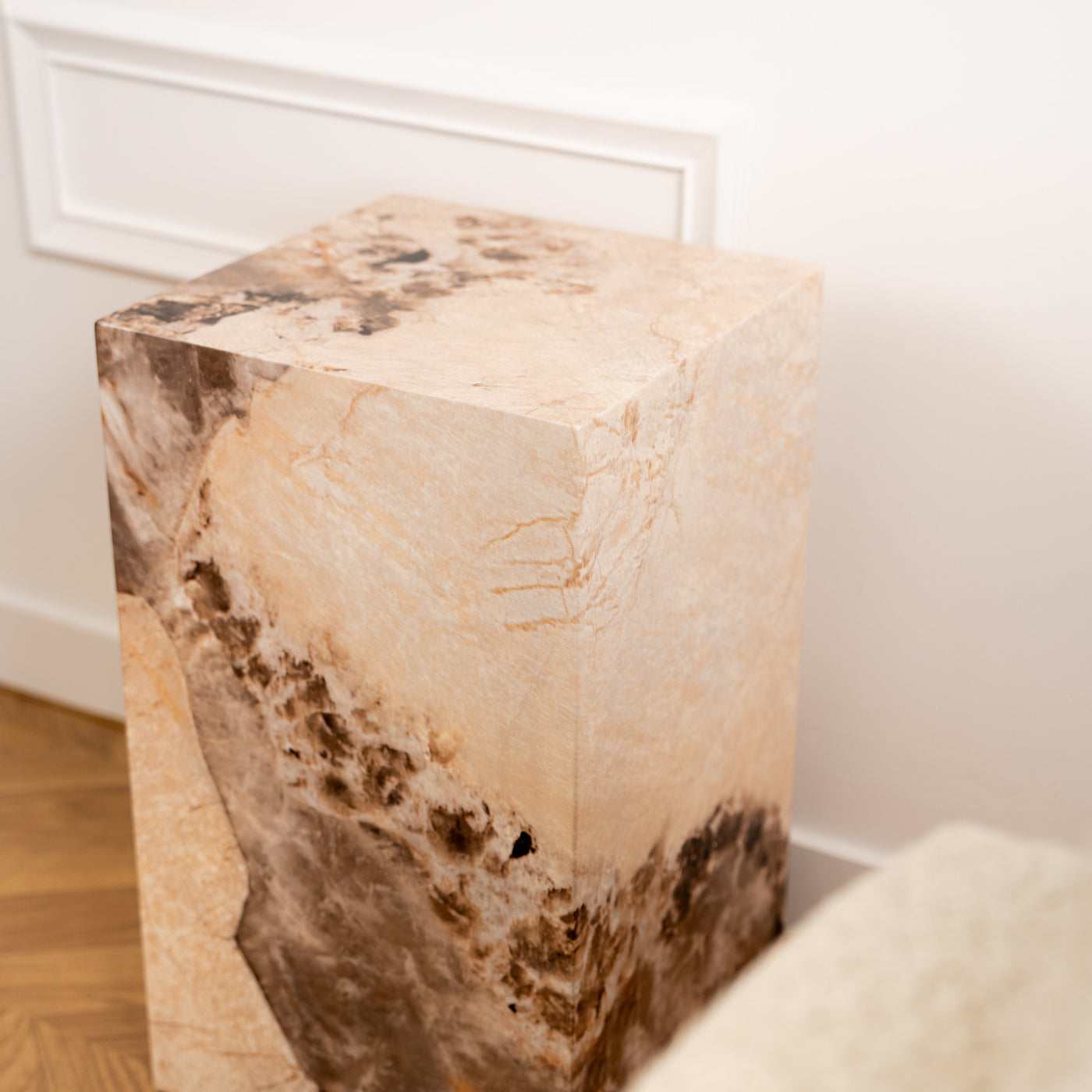 TRESA Table d'appoint marbre d'ingénierie beige et marron - Table basse - Mobilier Deco