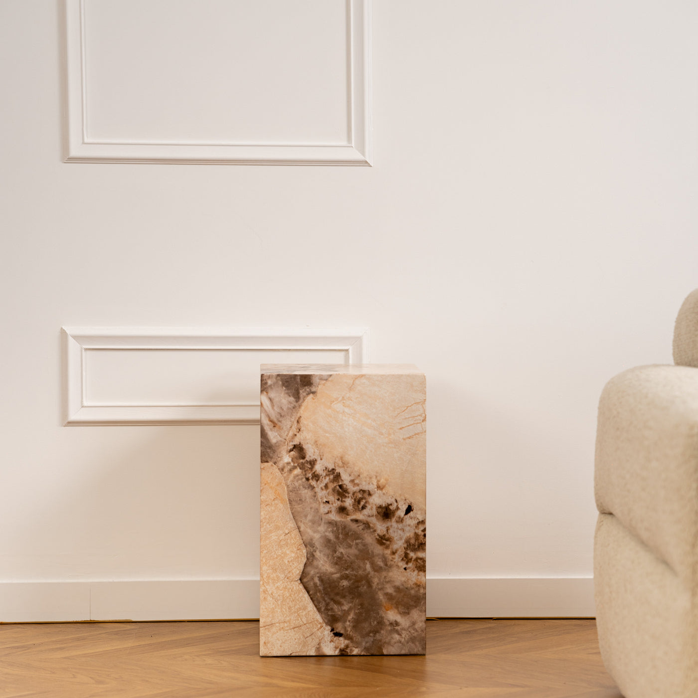 TRESA Table d'appoint marbre d'ingénierie beige et marron - Table basse - Mobilier Deco