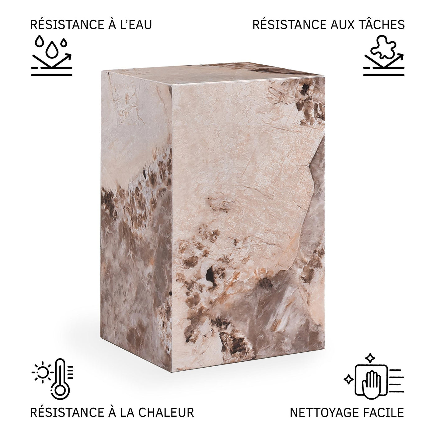 TRESA Table d'appoint marbre d'ingénierie beige et marron - Table basse - Mobilier Deco