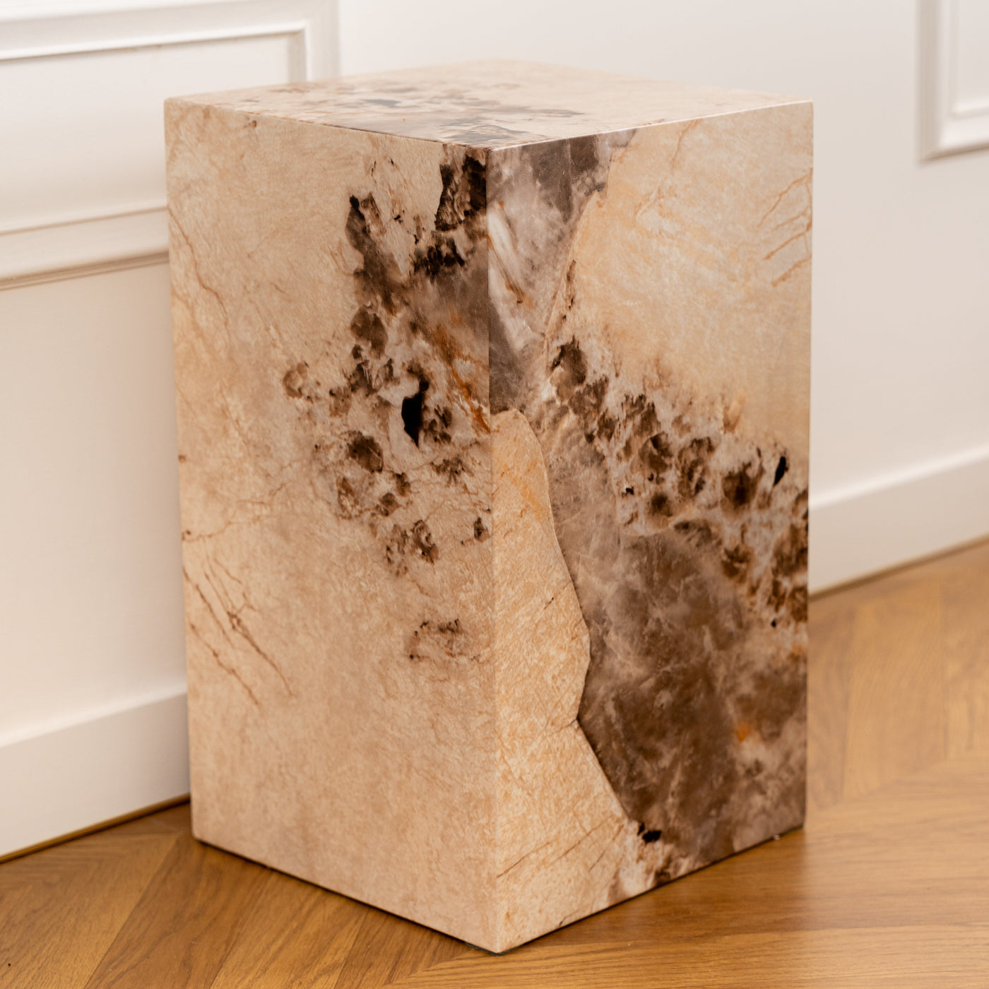 TRESA Table d'appoint marbre d'ingénierie beige et marron - Table basse - Mobilier Deco