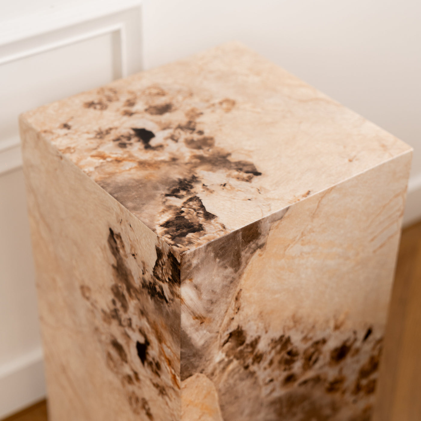 TRESA Table d'appoint marbre d'ingénierie beige et marron - Table basse - Mobilier Deco