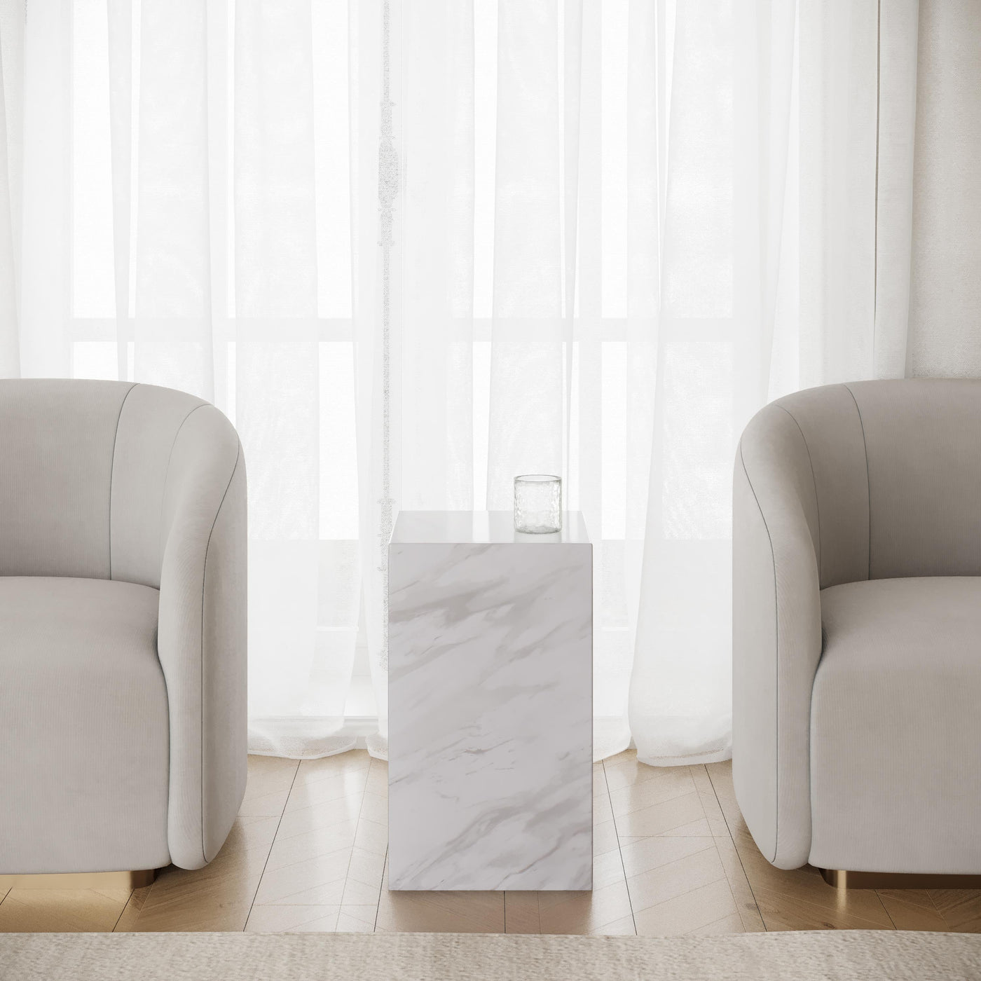 TRESA Table d'appoint marbre d'ingénierie blanc - Table basse - Mobilier Deco