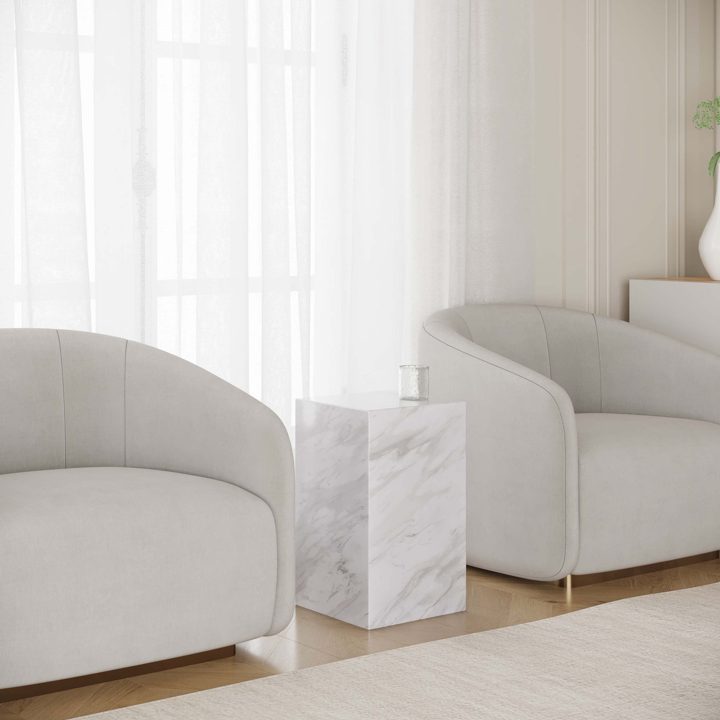 TRESA Table d'appoint marbre d'ingénierie blanc - Table basse - Mobilier Deco