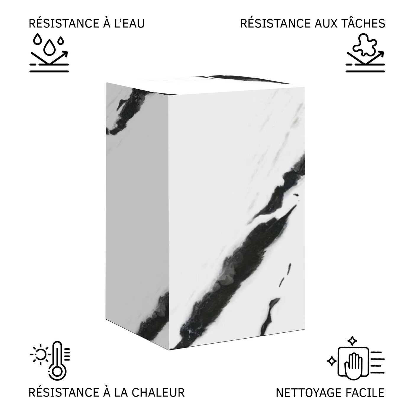 TRESA Table d'appoint marbre d'ingénierie blanc et noir - Table basse - Mobilier Deco