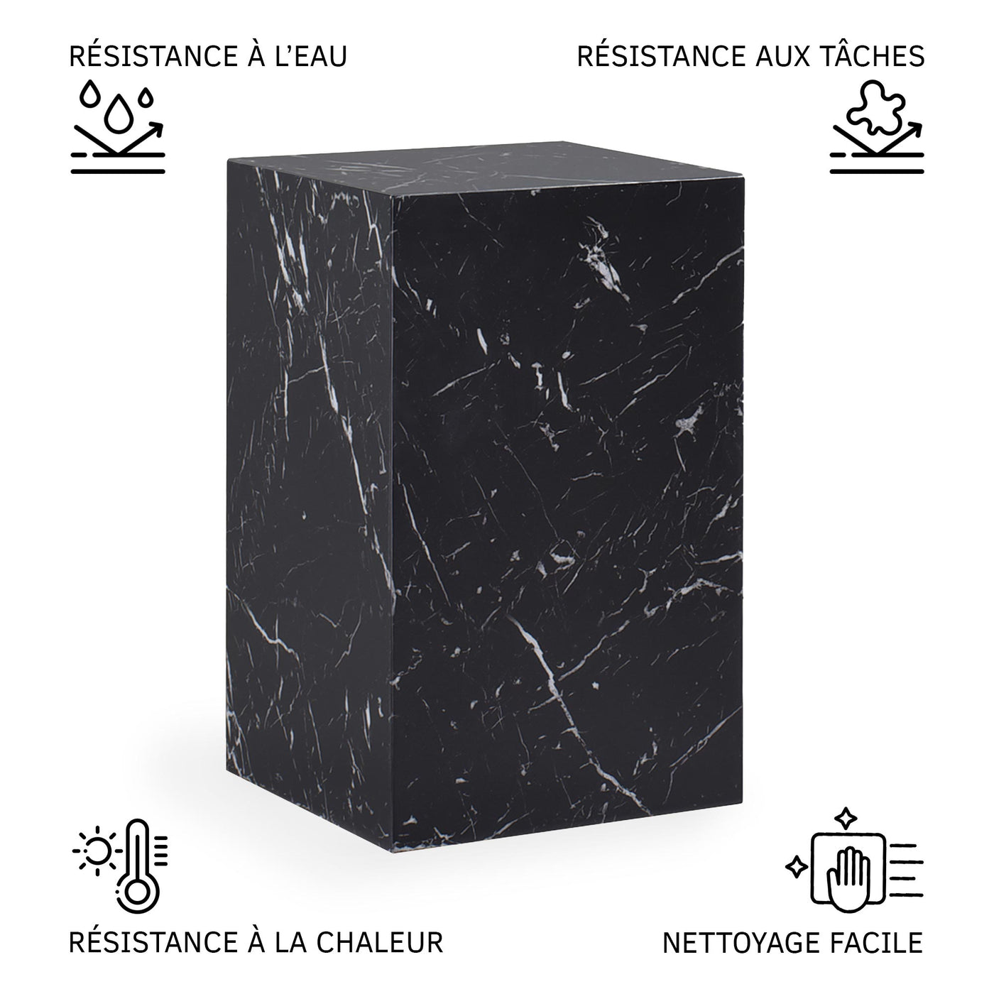 TRESA Table d'appoint marbre d'ingénierie noir - Table basse - Mobilier Deco