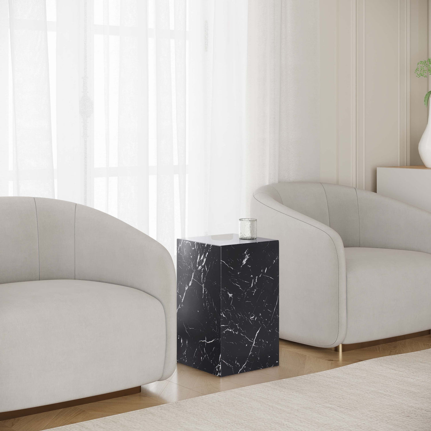 TRESA Table d'appoint marbre d'ingénierie noir - Table basse - Mobilier Deco