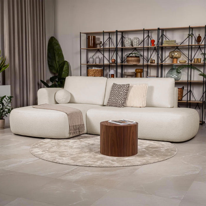 TYLAN Canapé d’angle convertible avec coffre effet peau de mouton beige - Angle gauche