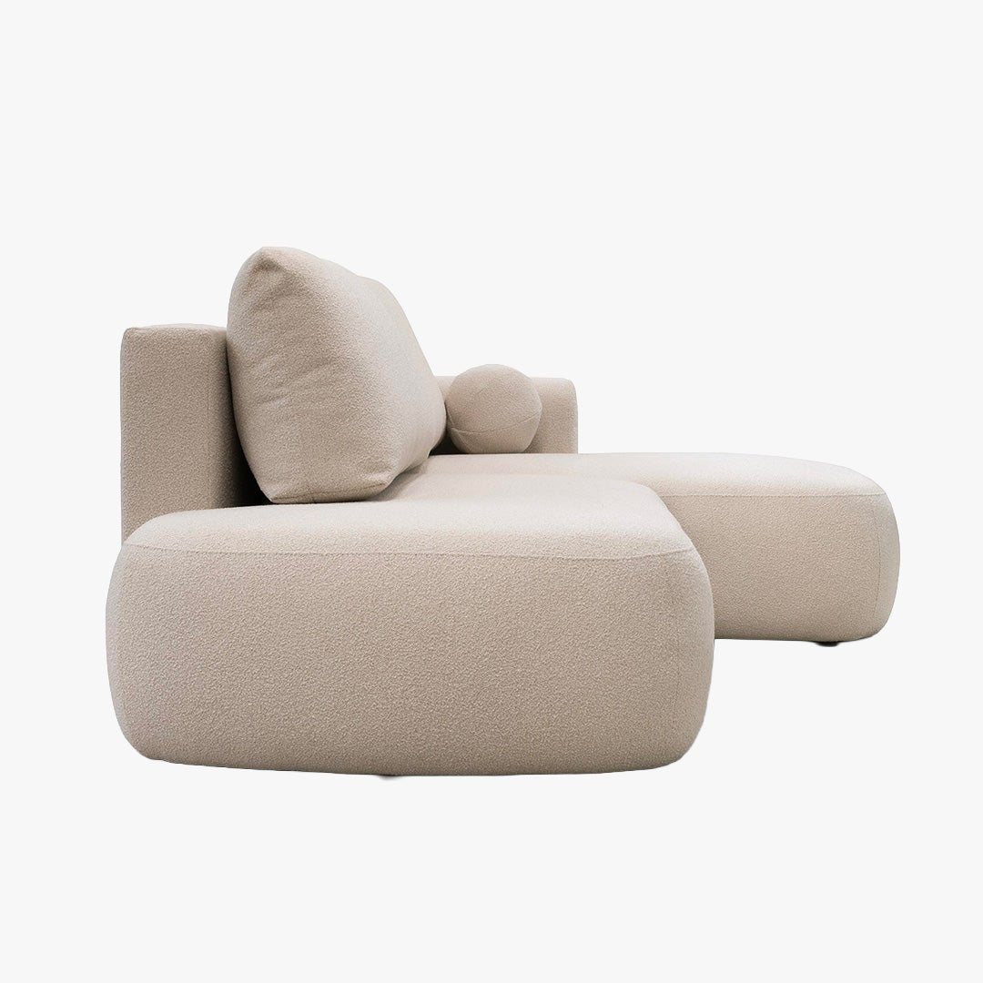 TYLAN Canapé d’angle convertible avec coffre effet peau de mouton écru - Angle droit - Canapé d'angle convertible - Mobilier Deco