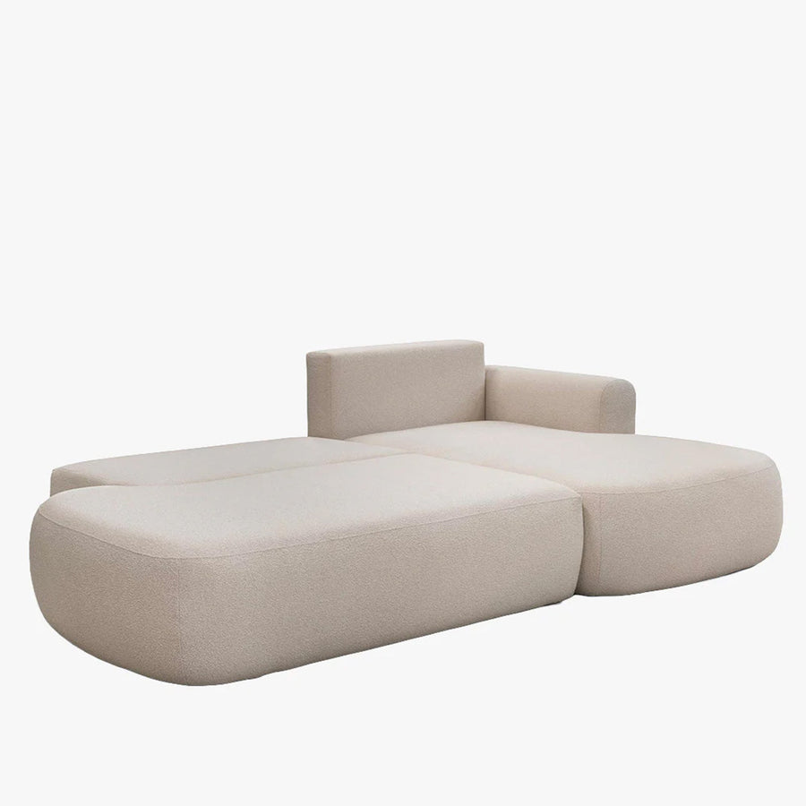 TYLAN Canapé d’angle convertible avec coffre effet peau de mouton écru - Angle droit — aperçu vidéo